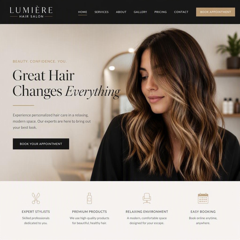 Lumière Hair Salon website homepage
