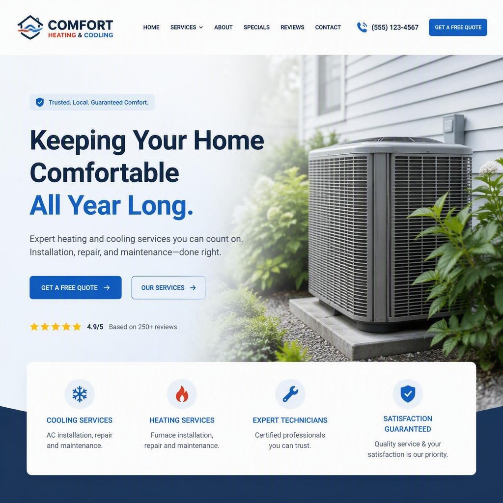 Comfort Heating & Cooling website homepage