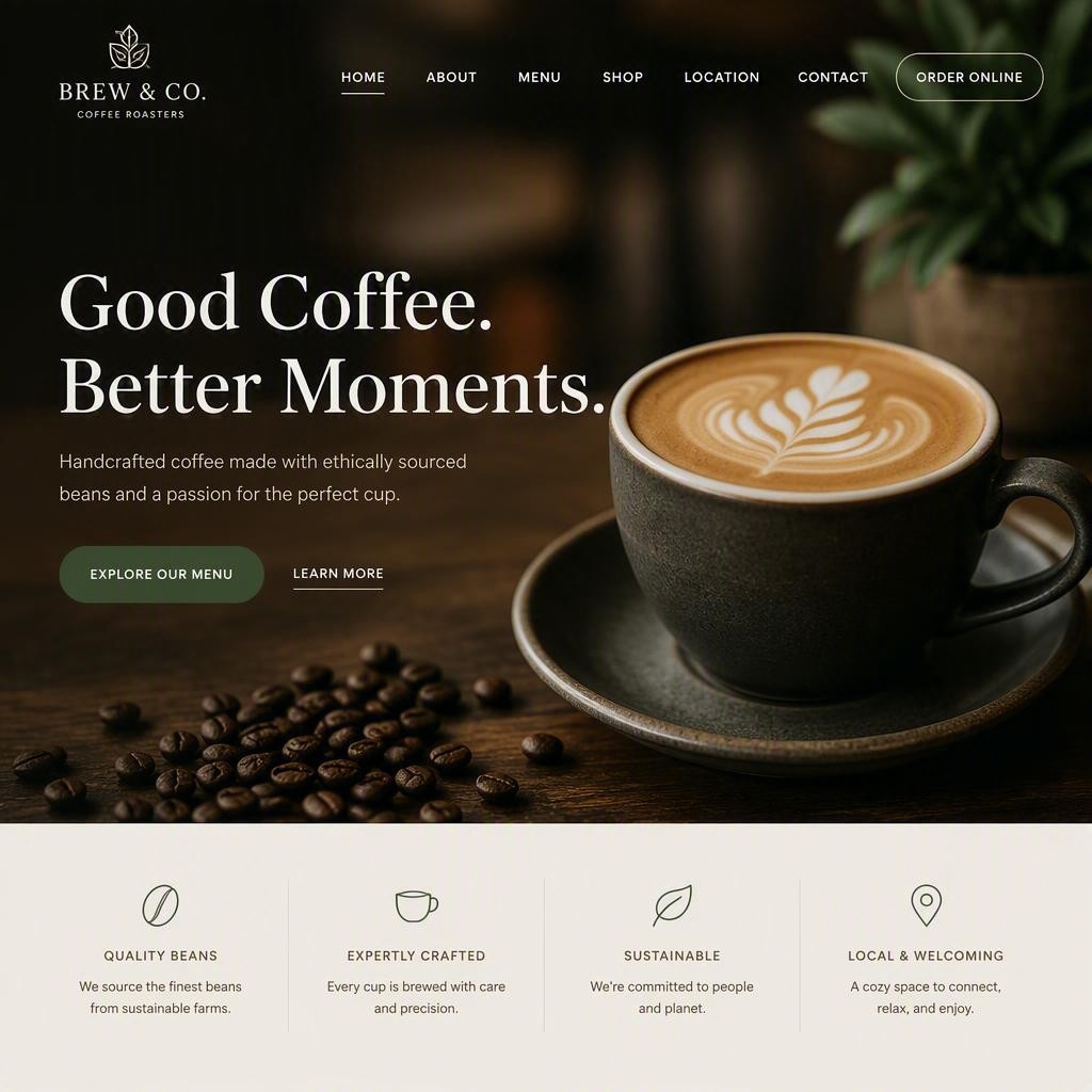 Brew & Co. Coffee Roasters website homepage